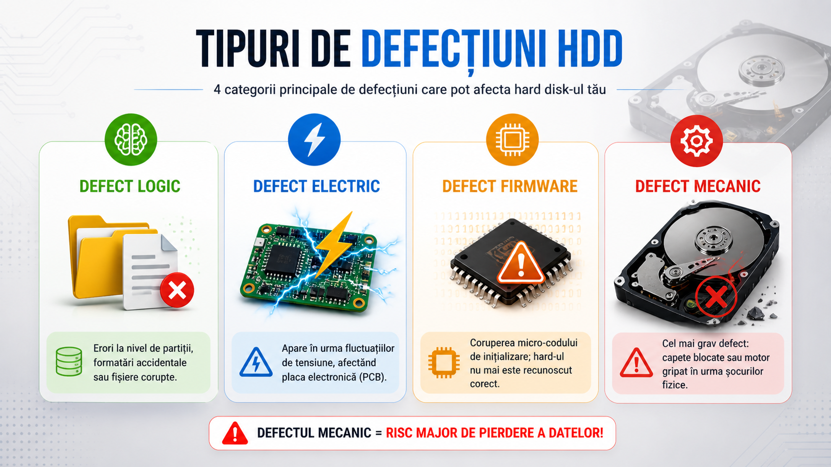 tipuri defecte hdd logic electric firmware mecanic